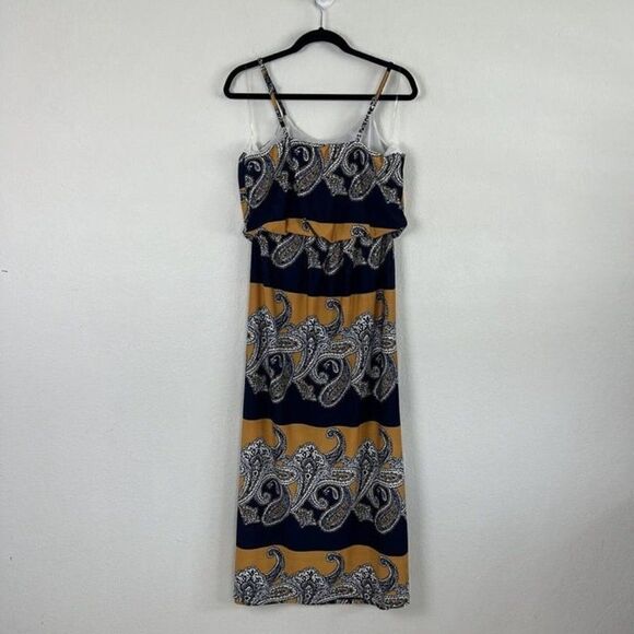 Magic Womens Yellow & Blue Paisley Boho Summer Maxi Dress Spaghetti Straps Large - Picture 2 of 12